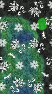 Nazikçe, güzel çiçek arkaplanı. Çiçekli karalama şeklinde Raster çiçek deseni. Yeşil ve gri renkte çiçekler.