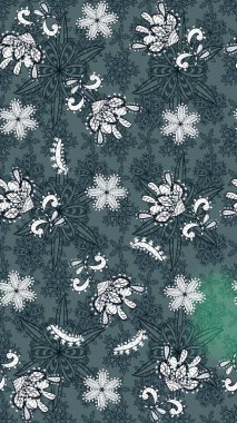 Raster. Yeşil ve mavi renkli güzel çiçekli çizim deseni, suluboya çiçek deseni, duvar kağıdı, kart veya kumaş için fayanslı..