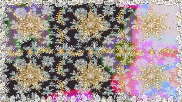 Raster geleneksel oryantasyon süsü. Gri renkli ve altın elementli altın desenli. Kusursuz klasik altın desen.