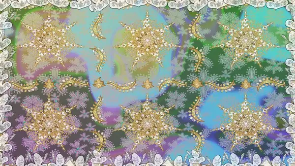 Raster Golden Mehndi kusursuz desen. Kına dövmeli süs çiçekleri, altın çıkartmalar, mehndi ve yoga tasarımı, kartlar ve parmak izleri. Tarafsız renklerde desen.