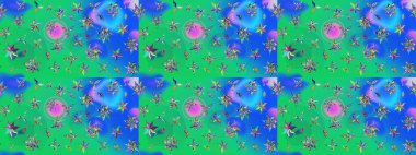 Parmak izi, kumaş, duvar kâğıdı, tekstil için raster dokusu. Nakış desenli çiçek deseni. Renkli grunge, koyu yeşil ve mavi çiçeklerle soyut arkaplanı zenginleştir.