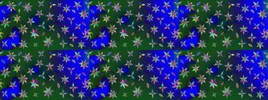 Yumuşak, bahar çiçekleri mavi ve yeşil renklerde. Raster çiçekleri klasik tarzda çizilmiş. Çiçekli yumuşak bir eskiz şekli. Raster illüstrasyonu.