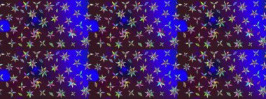 Kahverengi ve mavi renkli çiçekler. Raster düz çiçek çizim deseni. Tasarım hediye paketi, tebrik kartları, posterler ve afiş tasarımı.