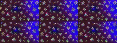 Kahverengi ve mavi renkli çiçekler. Raster düz çiçek çizim deseni. Tasarım hediye paketi, tebrik kartları, posterler ve afiş tasarımı.