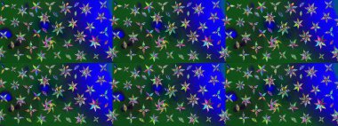 Raster illüstrasyonu. Yumuşak, yaz çiçekleri mavi ve yeşil renklerde. Küçük çiçekteki sevimli çiçek deseni. Raster deseni.