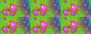 Parlak renkli fantezi çiçekleri, yapraklar yeşil ve pembe renkli tomurcuklar yeşil ve pembe. Suluboya el çizimi elementli çiçek çizimi deseni.