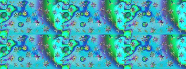 Çiçekli karalama şeklinde Raster çiçek deseni. Mavi ve yeşil renkli çiçekler. Yumuşak, bahar çiçekli arka plan.
