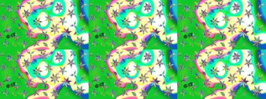 Raster. Sabıka fotoğraflarında, bebek kıyafetlerinde, duvar kâğıtlarında, paket kutularında falan kullanılabilir. Zarif, parlak ve eskiz yeşil ve mavi çiçek deseni tasarımı.