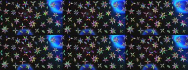 Çiçekli karalama şeklinde Raster çiçek deseni. Gri ve mavi renkte yaz çiçekleri. Raster illüstrasyonu.