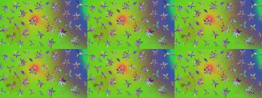 Tekstil ve kapak tasarımı için mükemmel. Elle çizilmiş sonbahar çiçeği deseni. Doodle tarzı. Renkli yeşil ve mor çizim kalıpları. Yeşil ve mor renkte çiçekler.