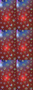 Düz Çiçek Elementleri Tasarımı. Kahverengi ve kırmızı renkli şirin çiçek desenleri. Raster Modaya uygun kumaş deseni. Renkli Bahar Teması çizim şablonu.