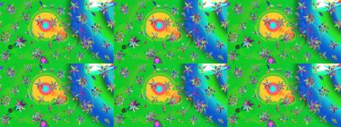 Yeşil ve mavi el çizimi desen. Sanat ilham verici ve mavi renkli çiçekler ve arkasında iz bırakıyor. Raster deseni. Karalama çiçekleri çizim deseni.