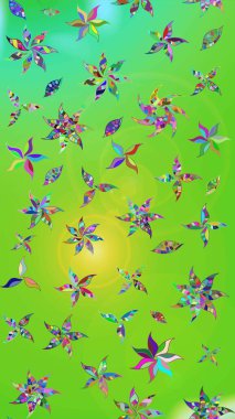 Yeşil ve sarı renkli bitkilerden oluşan parlak çiçekli çizim deseni.