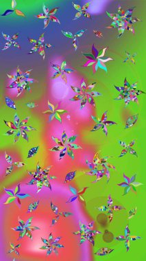 Yeşil ve pembe renkli çiçekler. Raster illüstrasyonunda çiçek deseni çizimi.