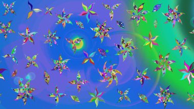 Küçük çiçekli basit bir çiçek çizimi. Raster illüstrasyonu. Mavi ve yeşil renkte şirin çiçekler. Moda baskısı, albüm, ambalaj kağıdı, duvar kağıdı için zarif dekoratif süslemeler..