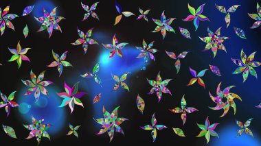 Renkli Bahar Teması eskiz kalıbı. Düz Çiçek Elementleri Tasarımı. Gri ve mavi renkte çiçekler. Çiçekle çizim deseni.