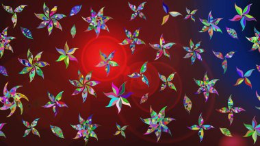 Çiçek desenli eskiz, darbeler, sıçramalar, yaz çiçekleri. Raster illüstrasyonu. Kahverengi ve kırmızı renkte çiçekler.