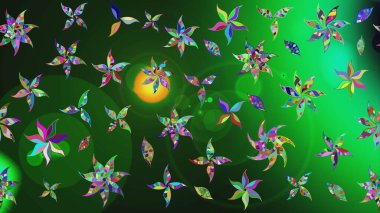 Düz Çiçek Elementleri Tasarımı. Renkli Bahar Teması eskiz kalıbı. Sevimli çiçek raster deseni. Yeşil ve gri renkte çiçekler.