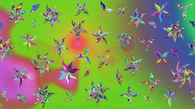 Çiçekli karalama şeklinde Raster çiçek deseni. Nazikçe, güzel çiçek arkaplanı. Yeşil ve mor renkte çiçekler.