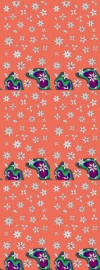 Raster illüstrasyonu. Çiçek desenli çizim. Turuncu ve nötr renklerde Asya tekstili.