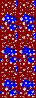 Kırmızı ve mavi renkli bitkilerden oluşan parlak çiçekli çizim deseni.