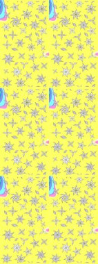 Sarı ve beyaz renkte çiçekler. Raster illüstrasyonunda çiçek deseni çizimi.