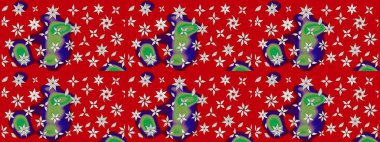 Raster Çiçek İllüstrasyonu 'nun şirin tekstili. Kırmızı ve nötr renklerdeki etnik çiçeklerle zarif bir eskiz..