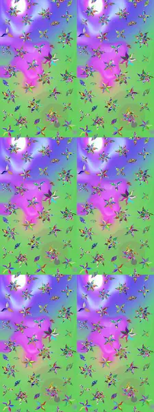 Yeşil ve mor renkli çiçekler. Raster illüstrasyonu. Çizim çiçek deseni duvar kağıdı için kullanılabilir.