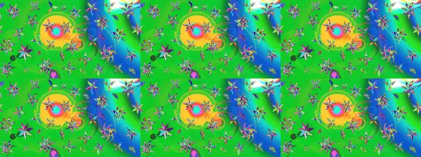 Yeşil ve mavi el çizimi desen. Sanat ilham verici ve mavi renkli çiçekler ve arkasında iz bırakıyor. Raster deseni. Karalama çiçekleri çizim deseni.