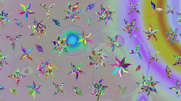 El çizimi Raster çizimi. Çizim çiçek deseni duvar kağıdı, web sitesi arka planı, ambalaj kağıdı, davetiye, broşür, afiş veya web sitesi için kullanılabilir. Parlak elementlerin.