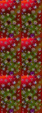 Çok renkli ve kahverengi zarif küçük çiçekler ve kırmızı ve kahverengi renkli komik böcekler, raster desen, illüstrasyon.