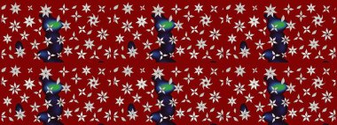 Raster deseni. Bahar çiçekleri dallı desen, kırmızı ve nötr renkler çiçekli siluet.