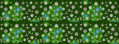 Raster Çiçek İllüstrasyonu 'nun şirin tekstili. Yeşil ve nötr renklerdeki etnik çiçeklerle zarif eskiz deseni.