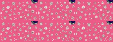 Hint süsü. Pembe ve nötr renklerde. Çizim kalıbı. Raster illüstrasyonu. Çiçek duvar kağıdı. Renkli süs kenarı.