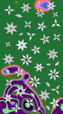 Raster illüstrasyonu. Küçük çiçekteki sevimli çiçek deseni. Raster deseni. Yeşil ve nötr renklerde. Soyut çiçek çizim kalıbı arkaplanı.