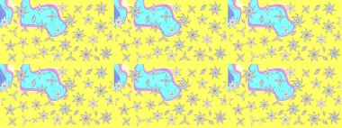 Klasik çiçek tasarımı elementleri. Raster illüstrasyonu. Sarı ve mavi kıvırcık çiçekler sarı ve mavi renklerde.