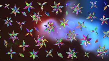 Asya tekstil tarzında. Düz Çiçek Elementleri Tasarımı. Çiçek desenli çizim. Kahverengi ve mavi renkli çiçekler. Renkli Bahar Teması eskiz kalıbı. Raster illüstrasyonu.