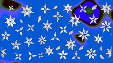 Mavi ve nötr renklerde Asya tekstil tarzında. Suluboya çiçekli çiçek deseni. Raster illüstrasyonu.