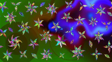 Raster illüstrasyonundaki çiçek desenli çizim. Yeşil ve kahverengi renkte çiçekler.