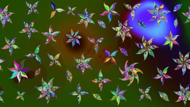 Gömlek baskısı için çiçek boyası. Yeşil ve kahverengi renkli çiçekler. Çiçek eskiz kalıbı geçmişi.