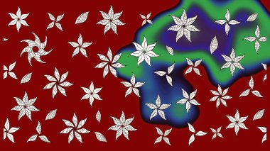 Renkli Bahar Teması eskiz kalıbı. Düz Çiçek Elementleri Tasarımı. Raster illüstrasyonu. Çiçekli çiçek deseni, suluboya. Kırmızı ve nötr renkte çiçekler.