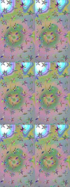 Renkli Bahar Teması eskiz kalıbı. Raster illüstrasyonundaki çiçek desenli çizim. Süslü kumaş deseni. Düz Çiçek Elementleri Tasarımı.