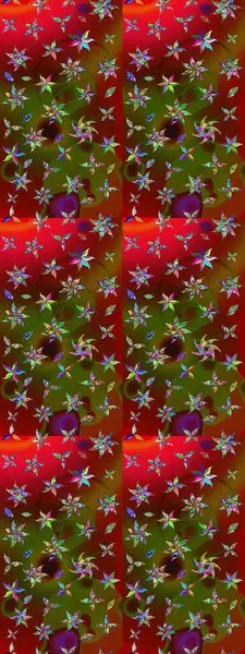 Çok renkli ve kahverengi zarif küçük çiçekler ve kırmızı ve kahverengi renkli komik böcekler, raster desen, illüstrasyon.