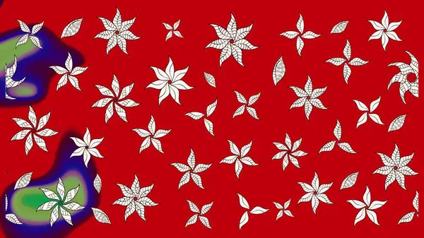 Raster illüstrasyonu. Kırmızı ve nötr papatyalardan oluşan kırmızı ve nötr bir desen. Kırmızı ve nötr renklerde.