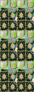 Kına dövmeli süs çiçekleri, altın çıkartmalar, mehndi ve yoga tasarımı, kartlar ve parmak izleri. Yeşil renkte desen. Raster Golden Mehndi eskiz kalıbı.