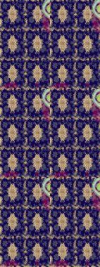 Damask altın soyut çiçek deseni mavi renkte. Raster illüstrasyonu. Süsleme.