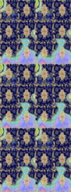 Altın çiçekli eskiz deseni. Mavi renkte altın bir element. Damask arkaplanı. Barok tarzında altın çiçekli süs..