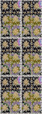 Raster altın çiçek süsü brokar kumaş ve cam desenli. Altın elementli gri renkler. Kusursuz altın desen. Çiçek desenli altın metal..