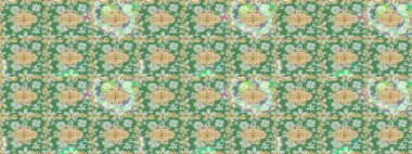 Altın elementli yeşil renkler. Raster altın çiçek süsü brokar kumaş ve cam desenli. Çiçek desenli altın metal. Altın deseni çiz.