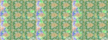 Altın şablonu çiz. Altın elementli yeşil renkler. Raster altın çiçek süsü brokar kumaş ve cam desenli. Çiçek desenli altın metal..